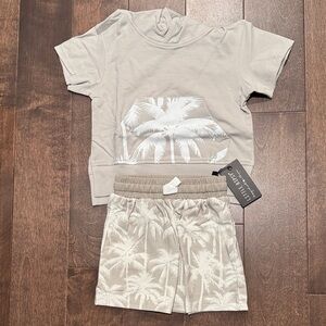 Little Bipsy Palm Print Hoodie & Shorts Set in Frost 12-18 Months New NWT
